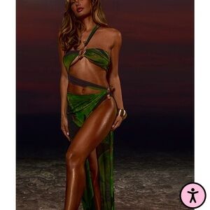 NWT PLT Green Asymmetrical Maxi Vacation Dress